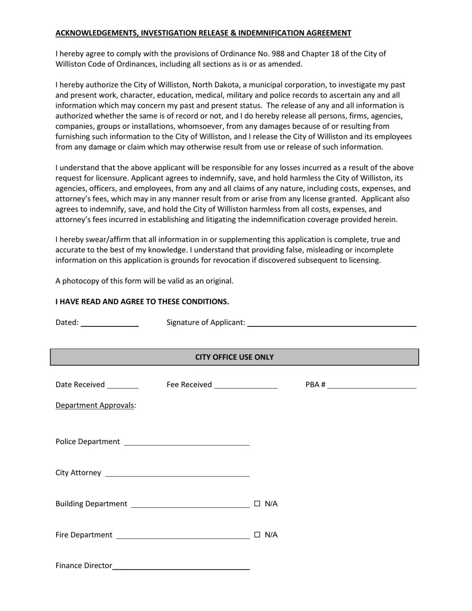 City of Williston, North Dakota Application for Business License