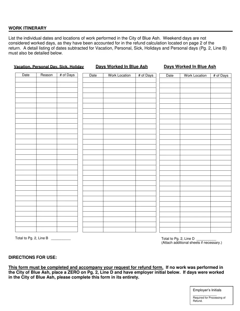 2021 City of Blue Ash, Ohio Nonresident Work From Home Refund Request Fill Out, Sign Online