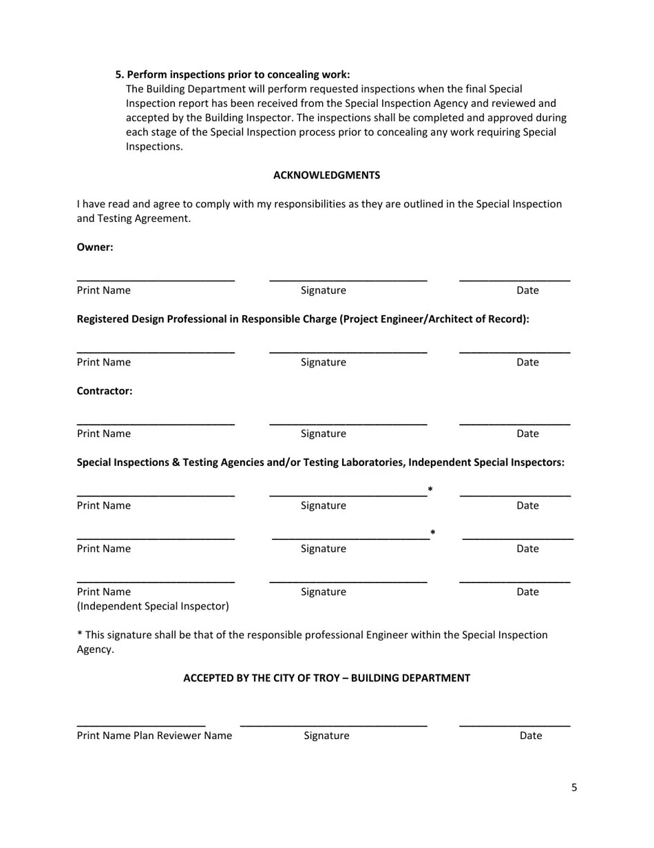 City of Troy, Michigan Special Inspection and Testing Agreement Fill