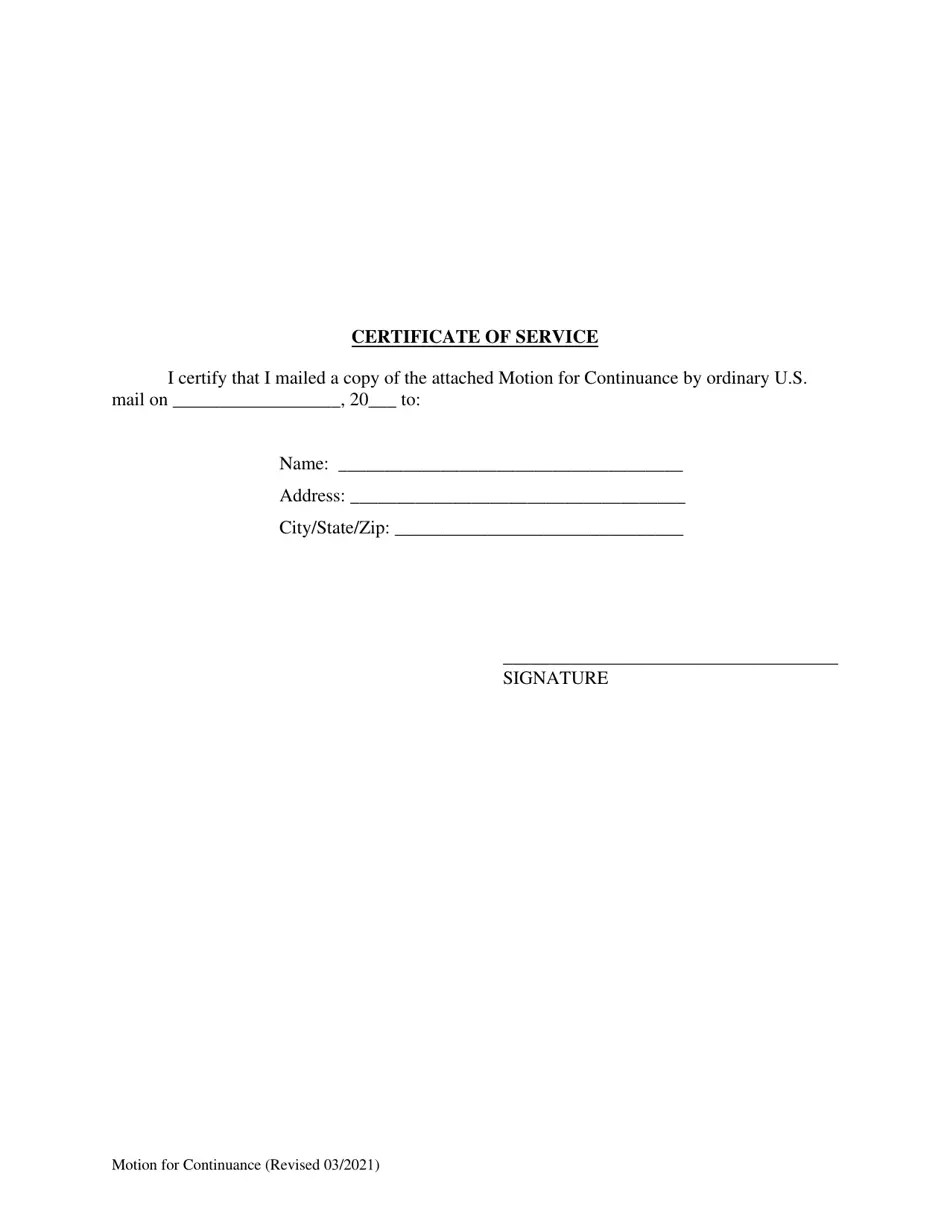 Cuyahoga County, Ohio Motion for Continuance Fill Out, Sign Online