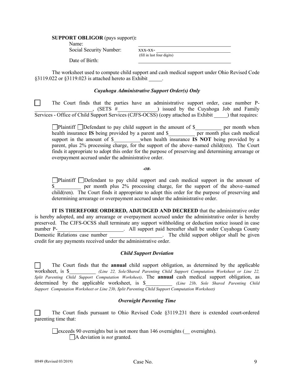 Form H949 Fill Out, Sign Online and Download Fillable PDF, Cuyahoga