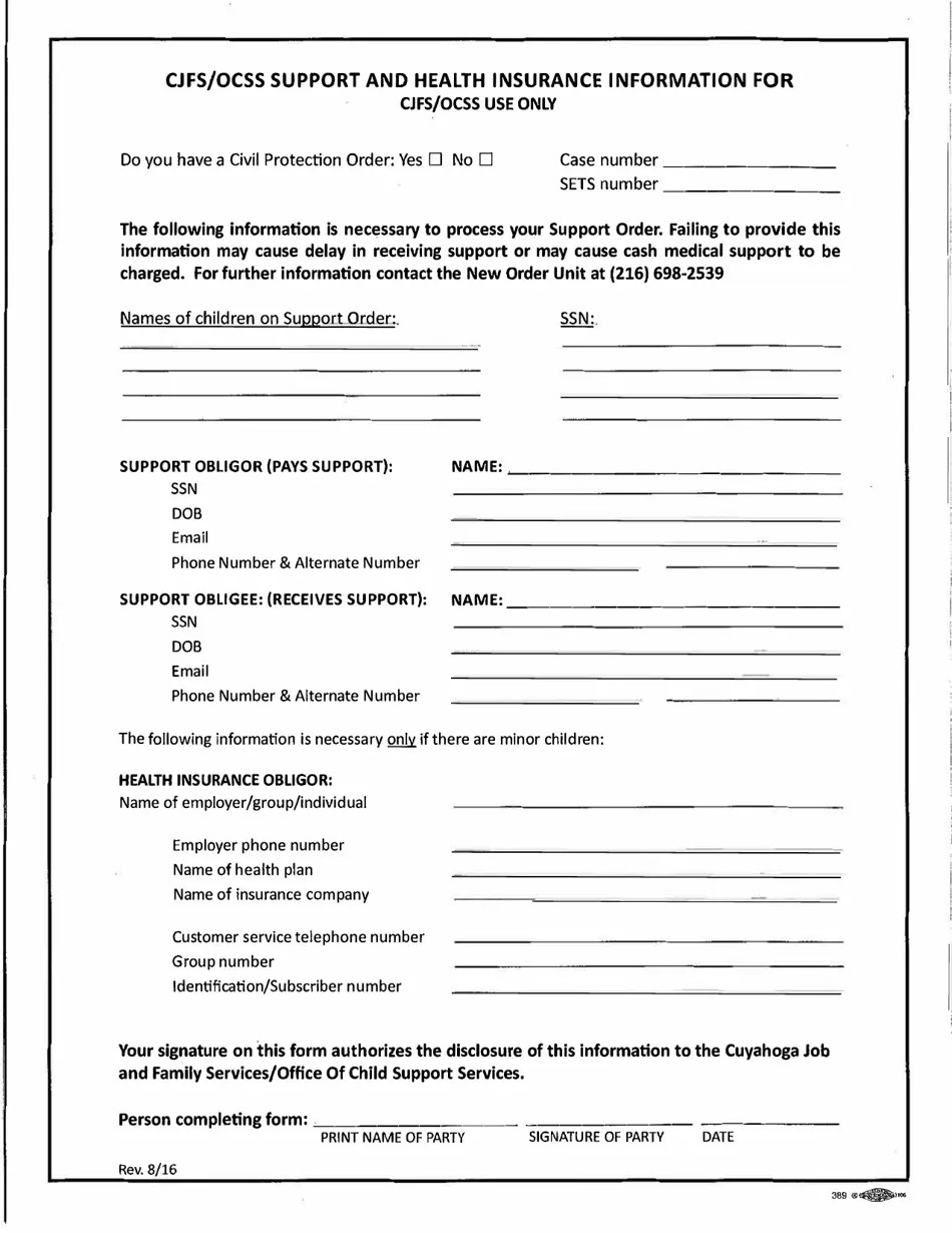 Cuyahoga County, Ohio Cjfs/Ocss Support and Health Insurance