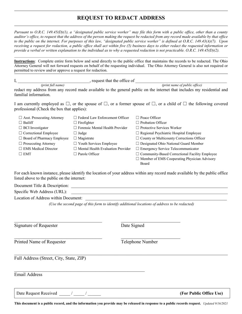 Cuyahoga County, Ohio Affidavit for Insertion of Initials on Property