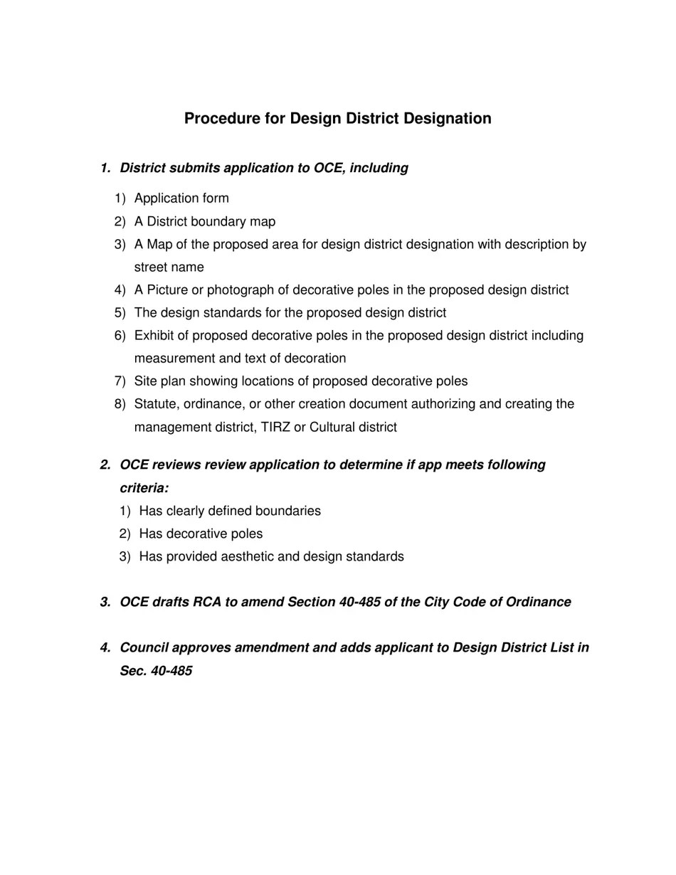 City of Houston, Texas Application for Design District Designation