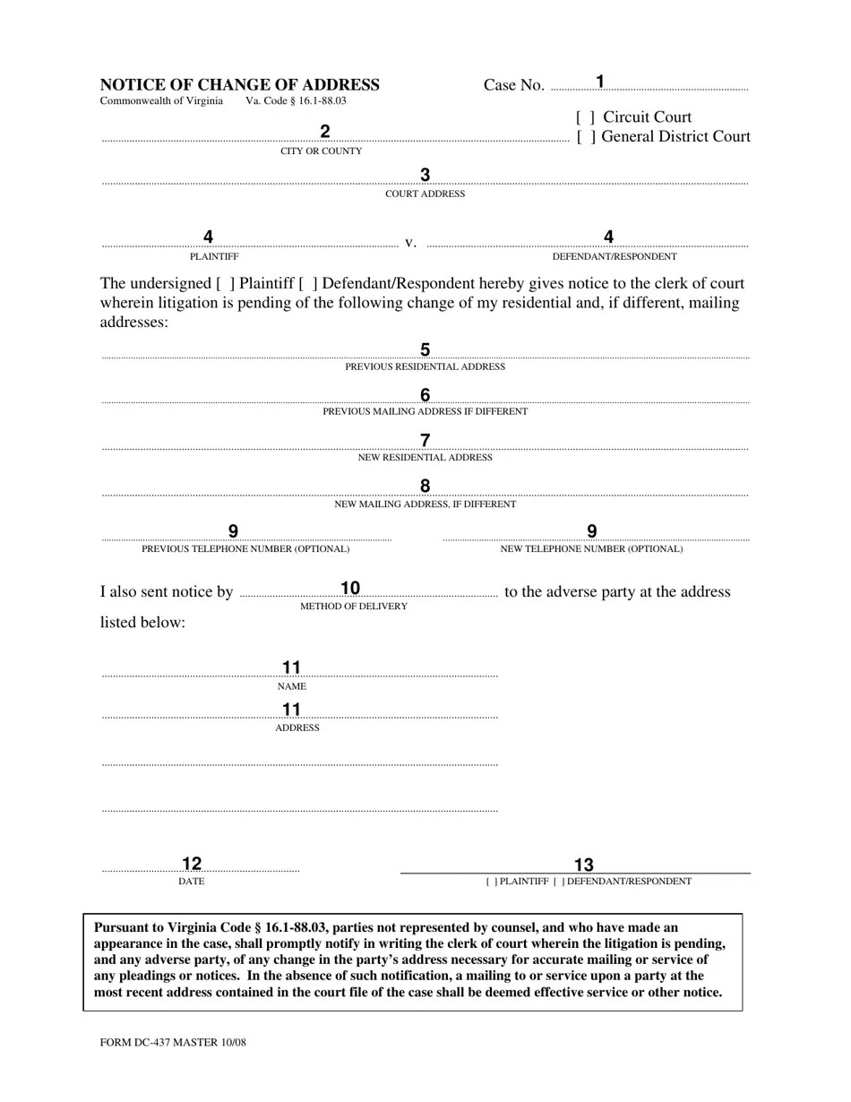 Download Instructions for Form DC437 Notice of Change of Address PDF