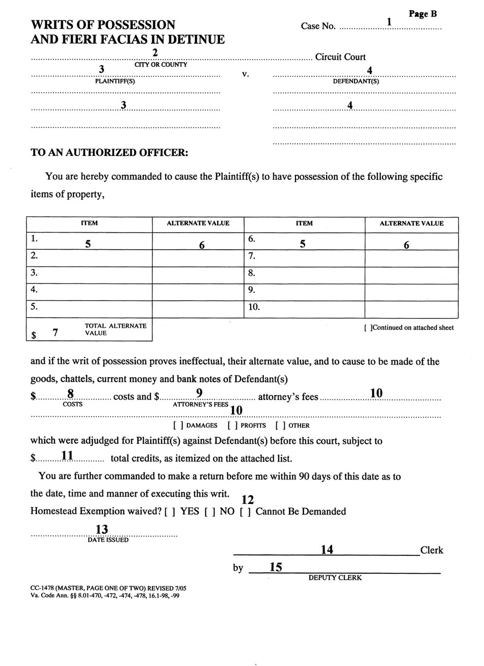 Download Instructions for Form CC1478 Writs of Possession and Fieri