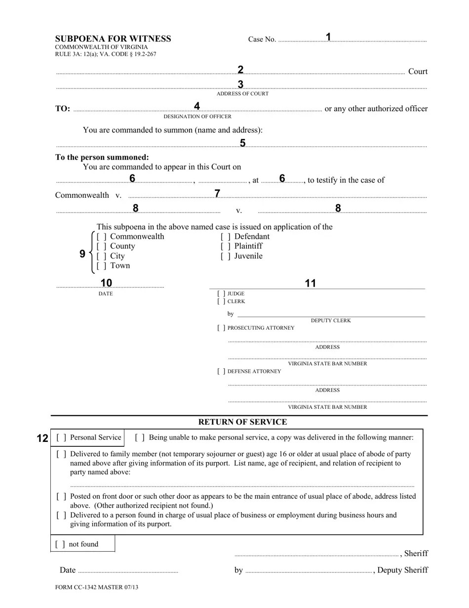 Download Instructions for Form CC1342 Subpoena for Witness PDF
