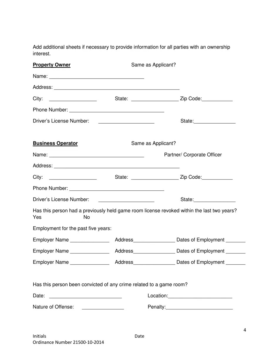 City of Fort Worth, Texas Game Room License Application Fill Out