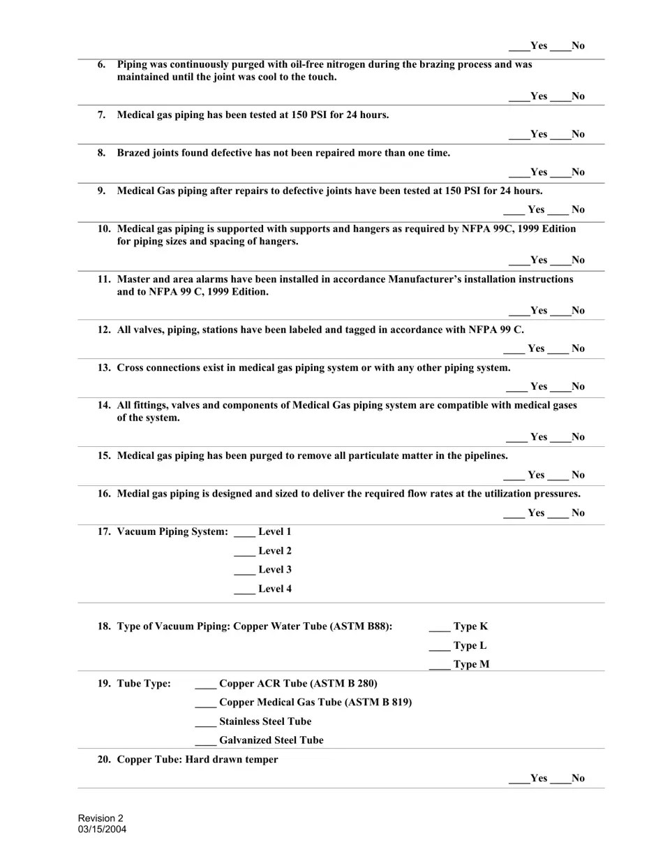 City of Fort Worth, Texas Medical Gas/Vacuum Piping Documentation Form Fill Out, Sign Online