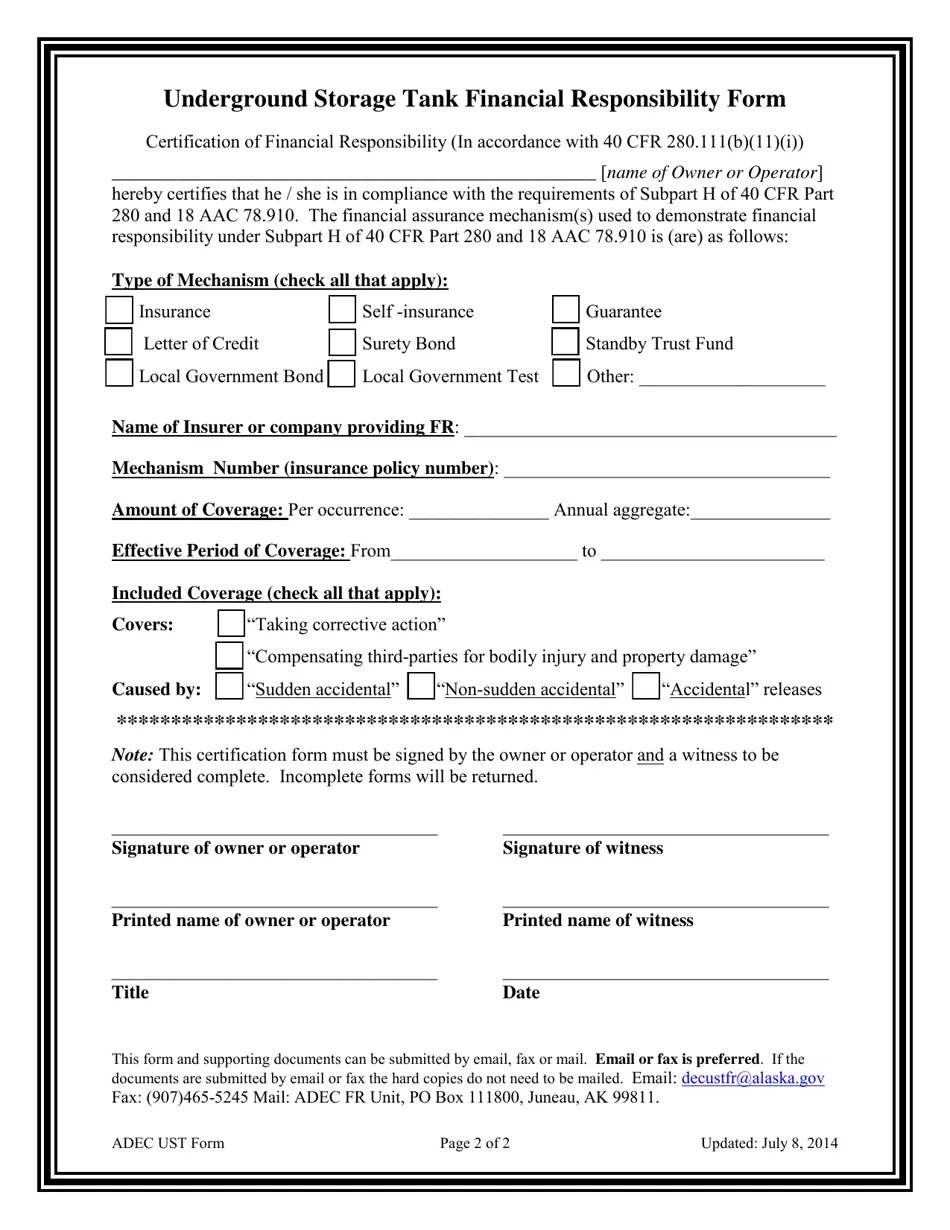 Alaska Underground Storage Tank Financial Responsibility Form Fill