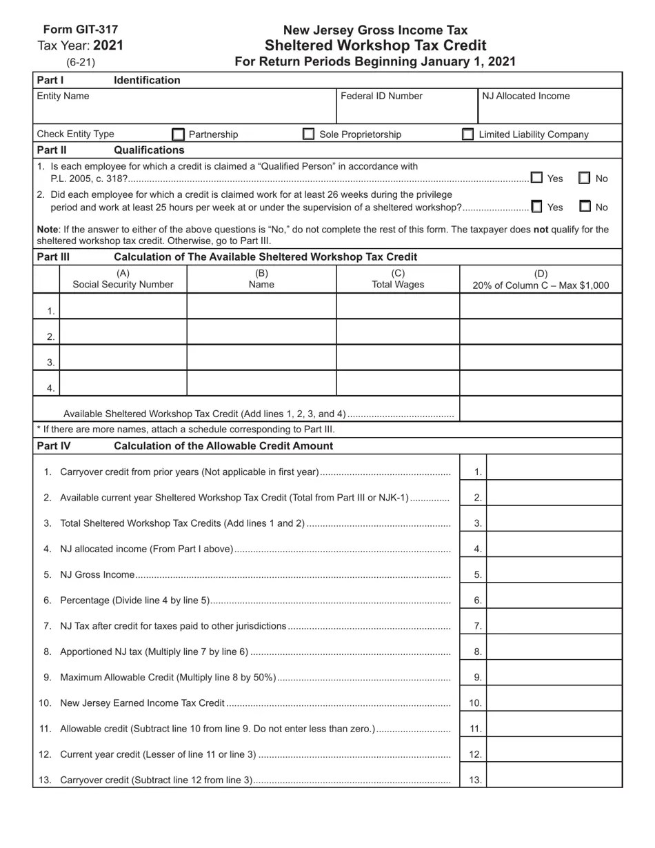 Form GIT317 2021 Fill Out, Sign Online and Download Fillable PDF