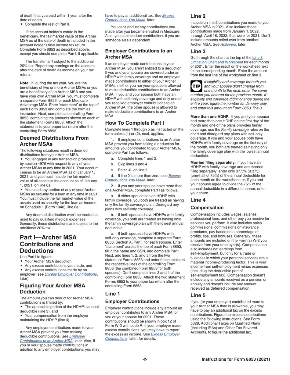 Download Instructions for IRS Form 8853 Archer Msas and LongTerm Care