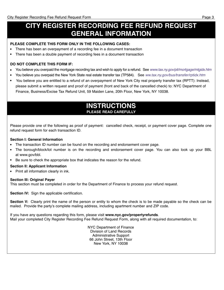 New York City City Register Recording Fee Refund Request Download