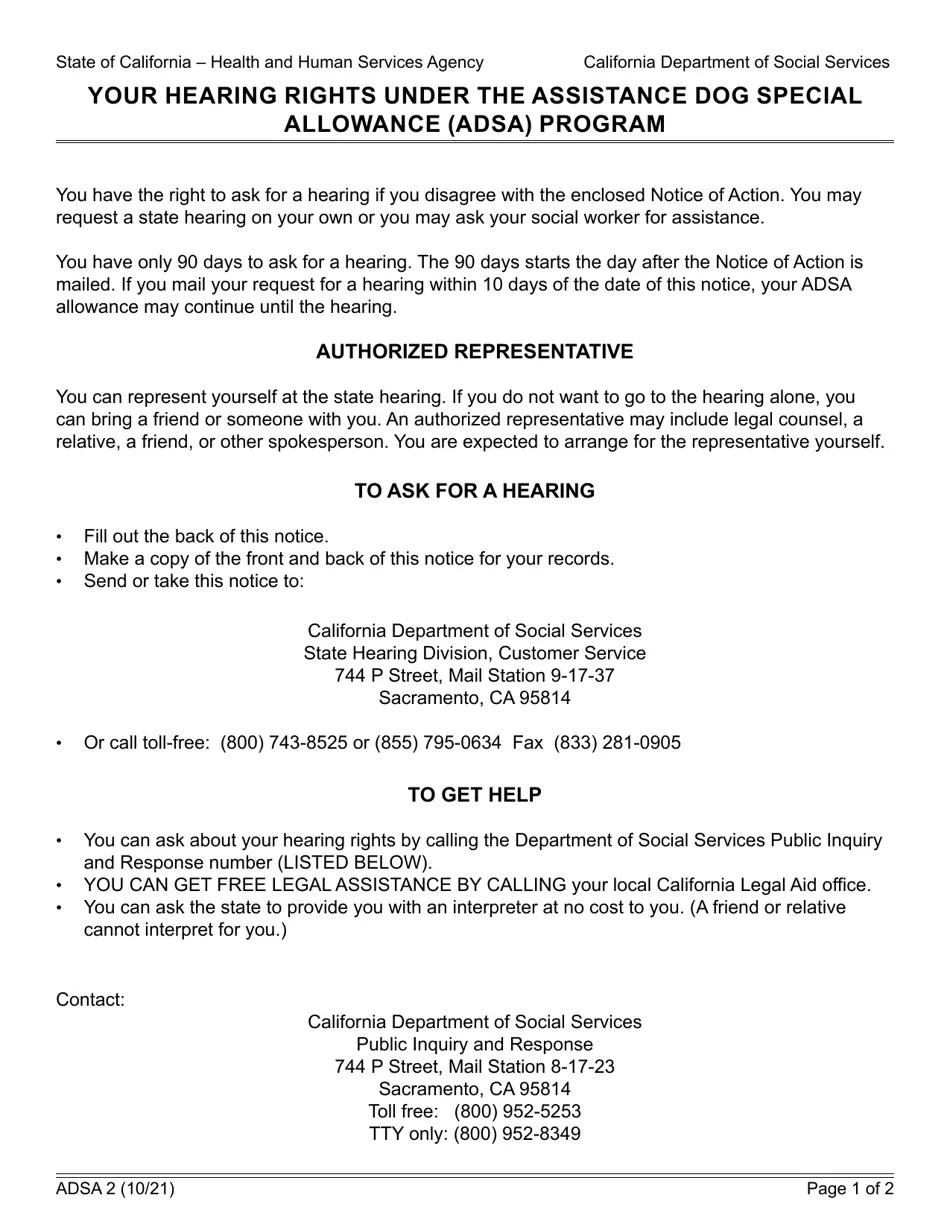 Form ADSA2 Fill Out, Sign Online and Download Fillable PDF