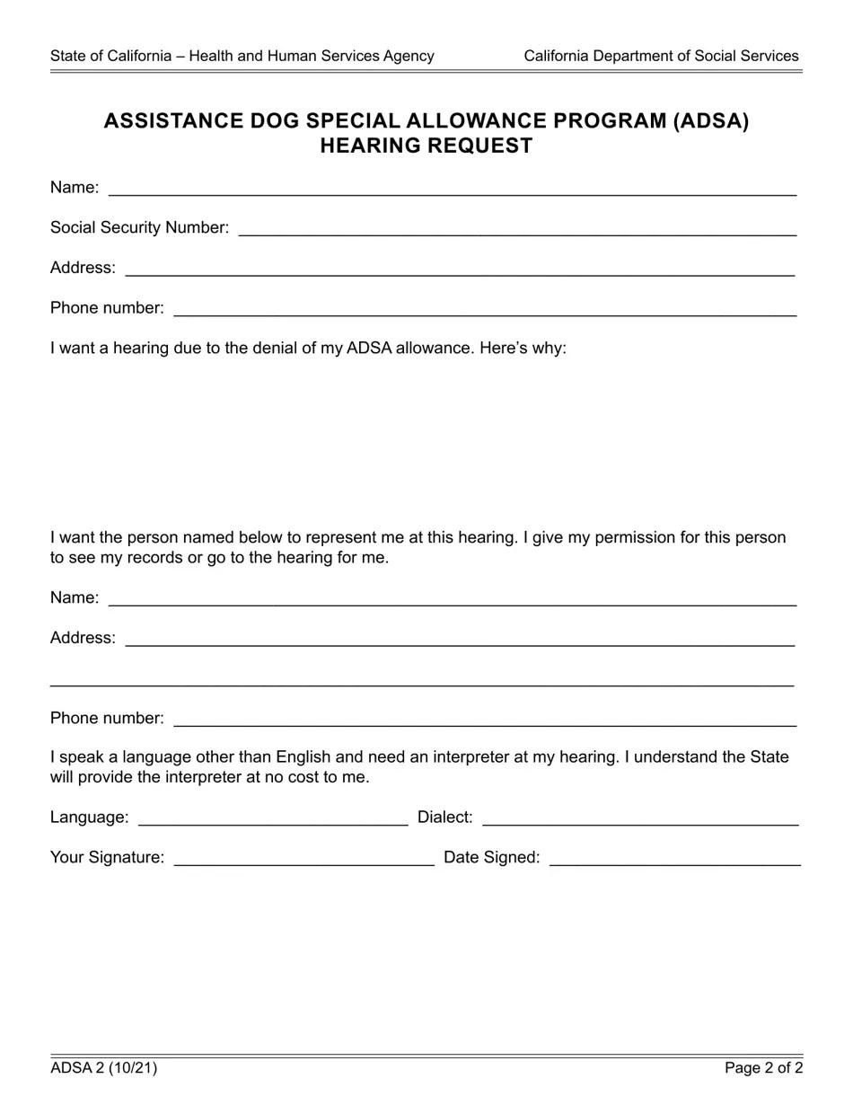 Form ADSA2 Fill Out, Sign Online and Download Fillable PDF