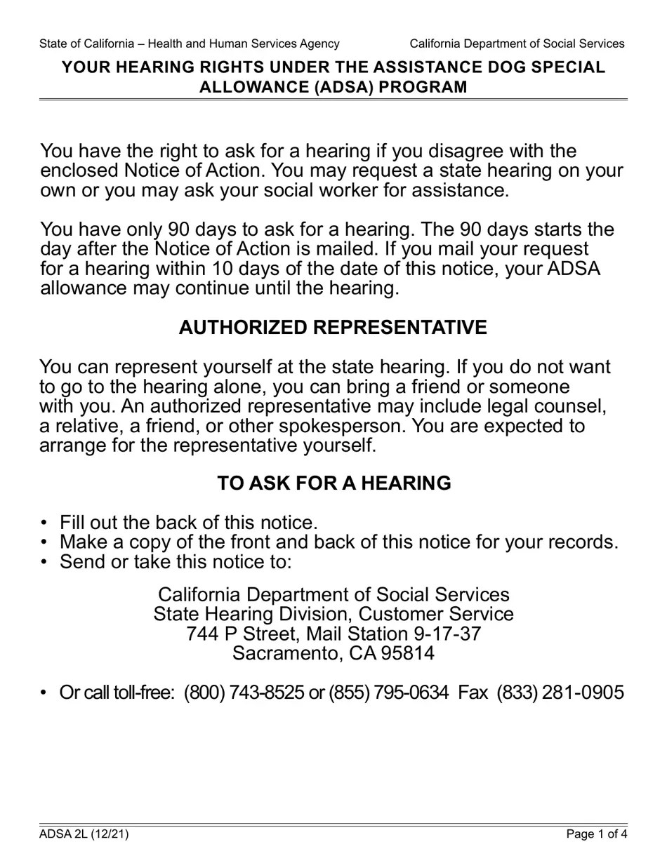 Form ADSA2L Fill Out, Sign Online and Download Fillable PDF