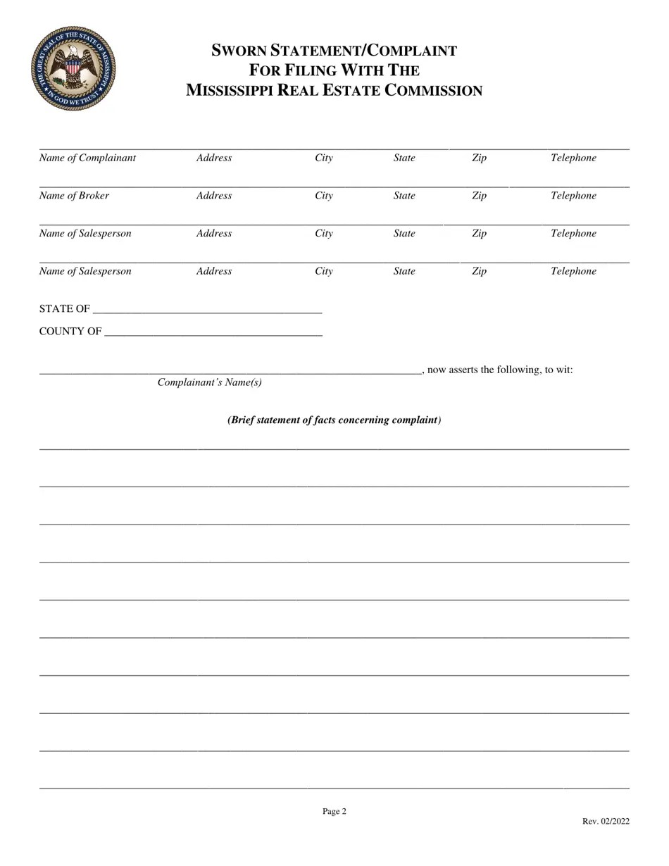 Mississippi Sworn Form Fill Out, Sign Online and