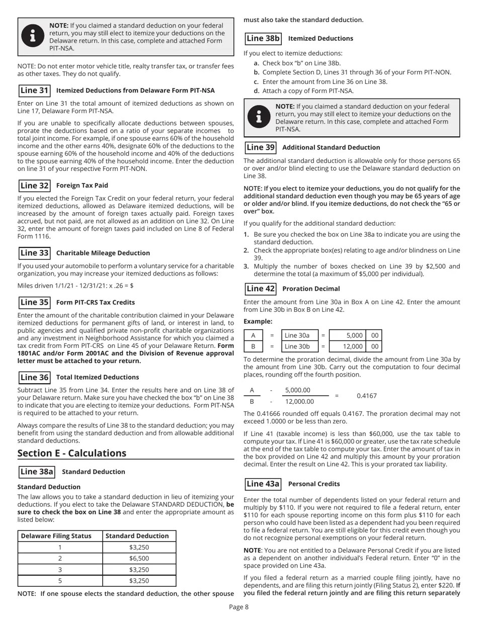 Download Instructions for Form PITNON Delaware Individual Nonresident