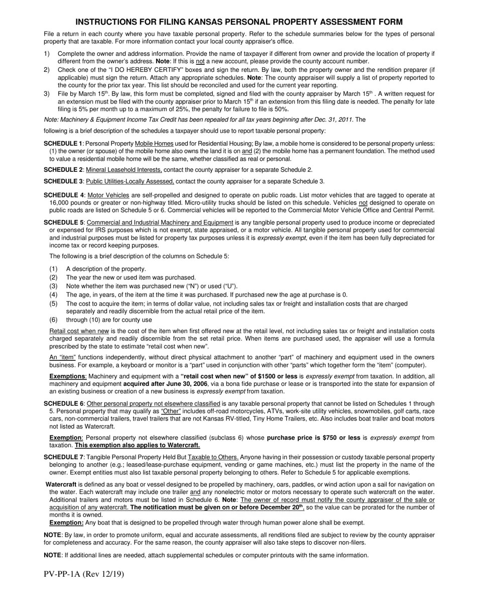 Form PVPP1A Download Printable PDF or Fill Online Kansas Personal