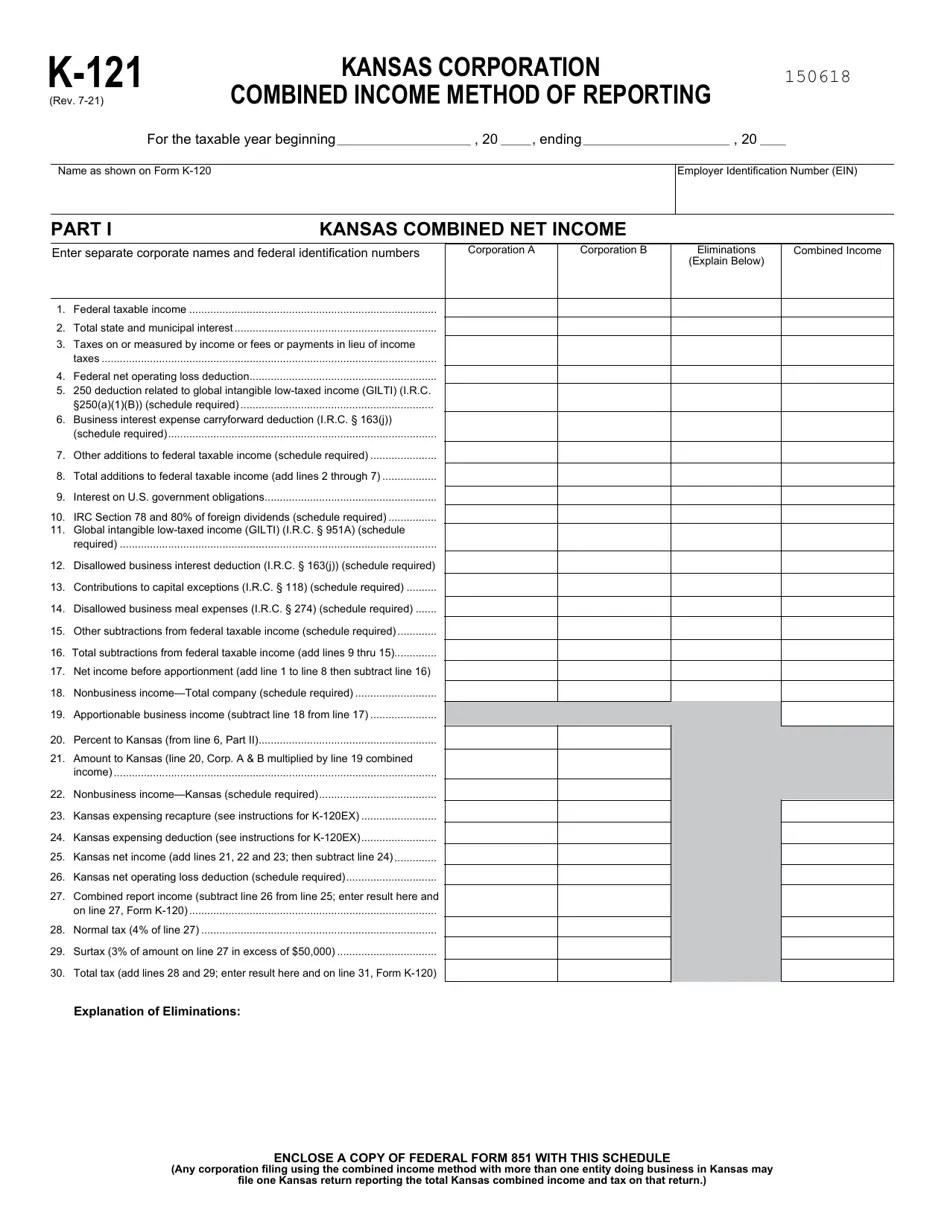 Form K121 Download Fillable PDF or Fill Online Kansas Corporation