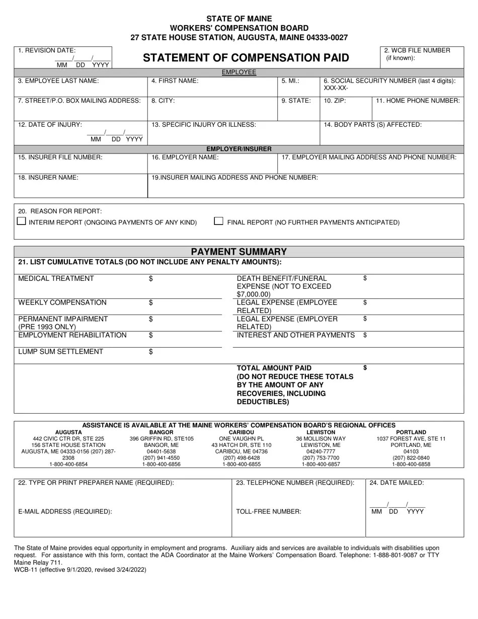 Form WCB11 Fill Out, Sign Online and Download Fillable PDF, Maine
