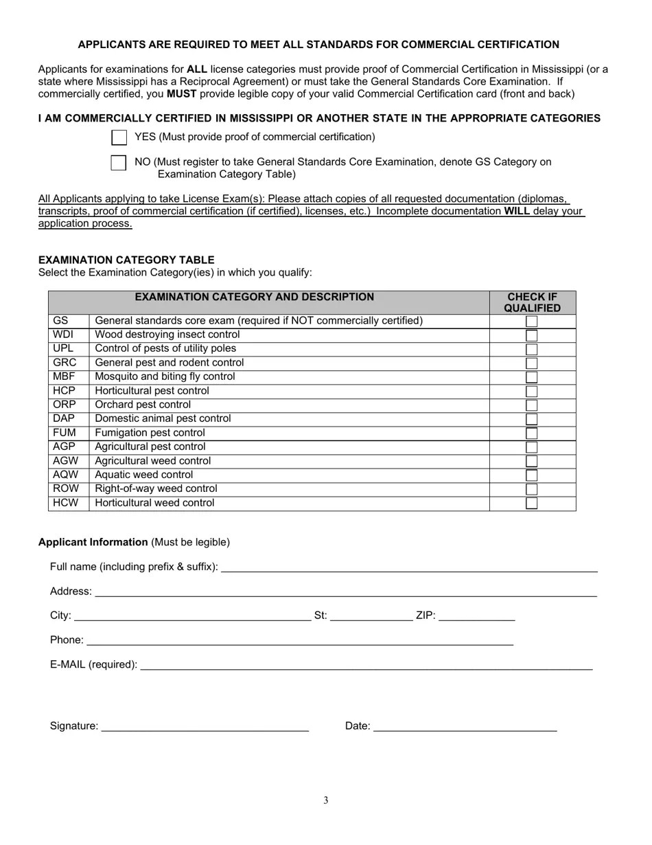 Mississippi License Exam Application Pest and Weed Control Fill Out
