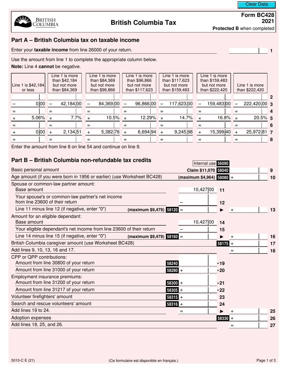 Form 5010C (BC428) Download Fillable PDF or Fill Online British Columbia Tax 2021, Canada