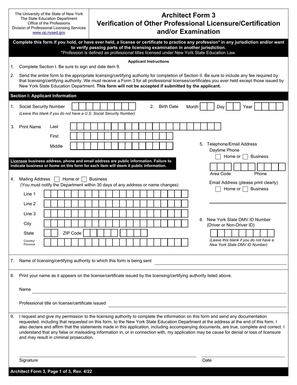Architect Form 3 Fill Out, Sign Online and Download Fillable PDF, New