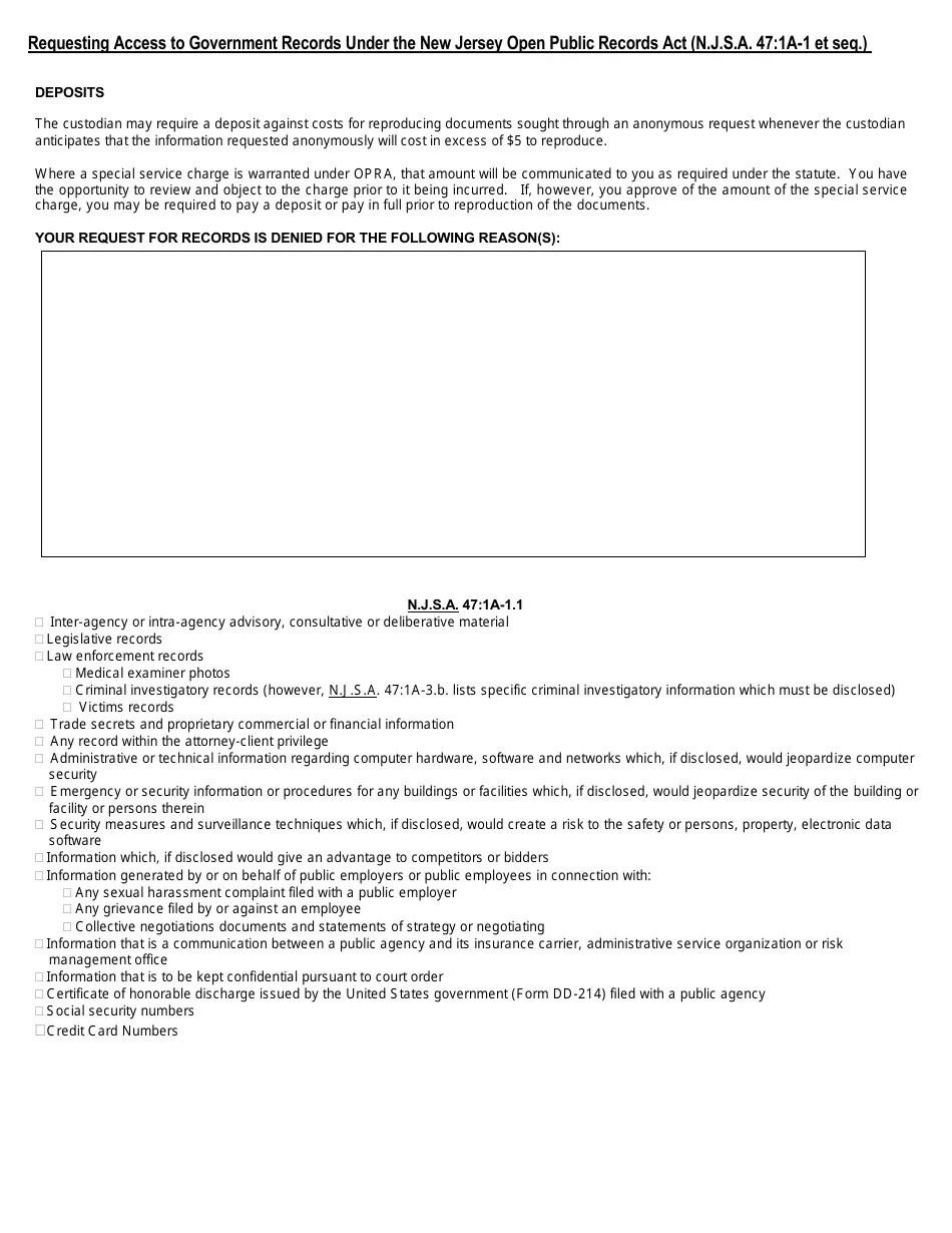 Township of Hillsborough, New Jersey Government Records Request Form