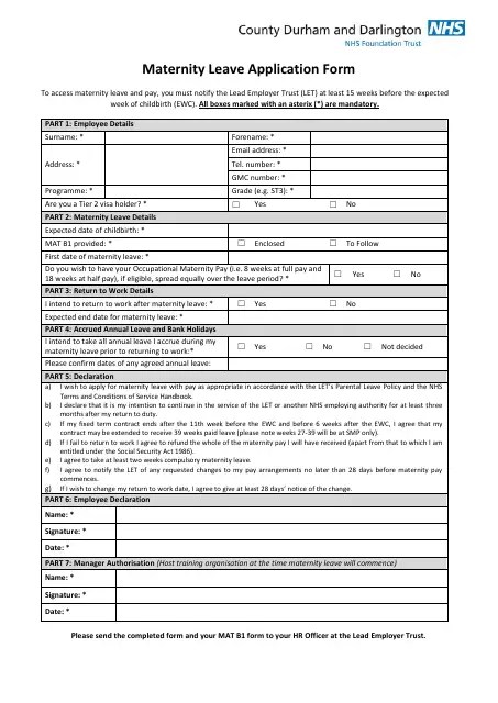 Maternity Leave Application Form Nhs Download Printable PDF