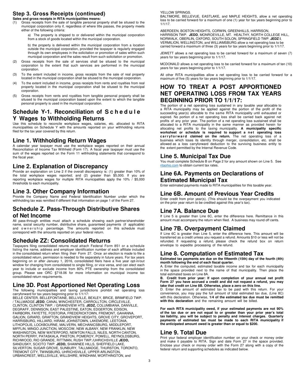 Download Instructions for Form 27 Rita Net Profit Tax Return PDF, 2021 Templateroller