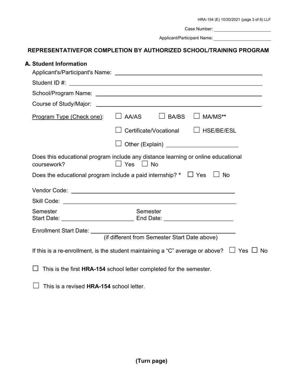 Form HRA154 Fill Out, Sign Online and Download Fillable PDF, New(07)