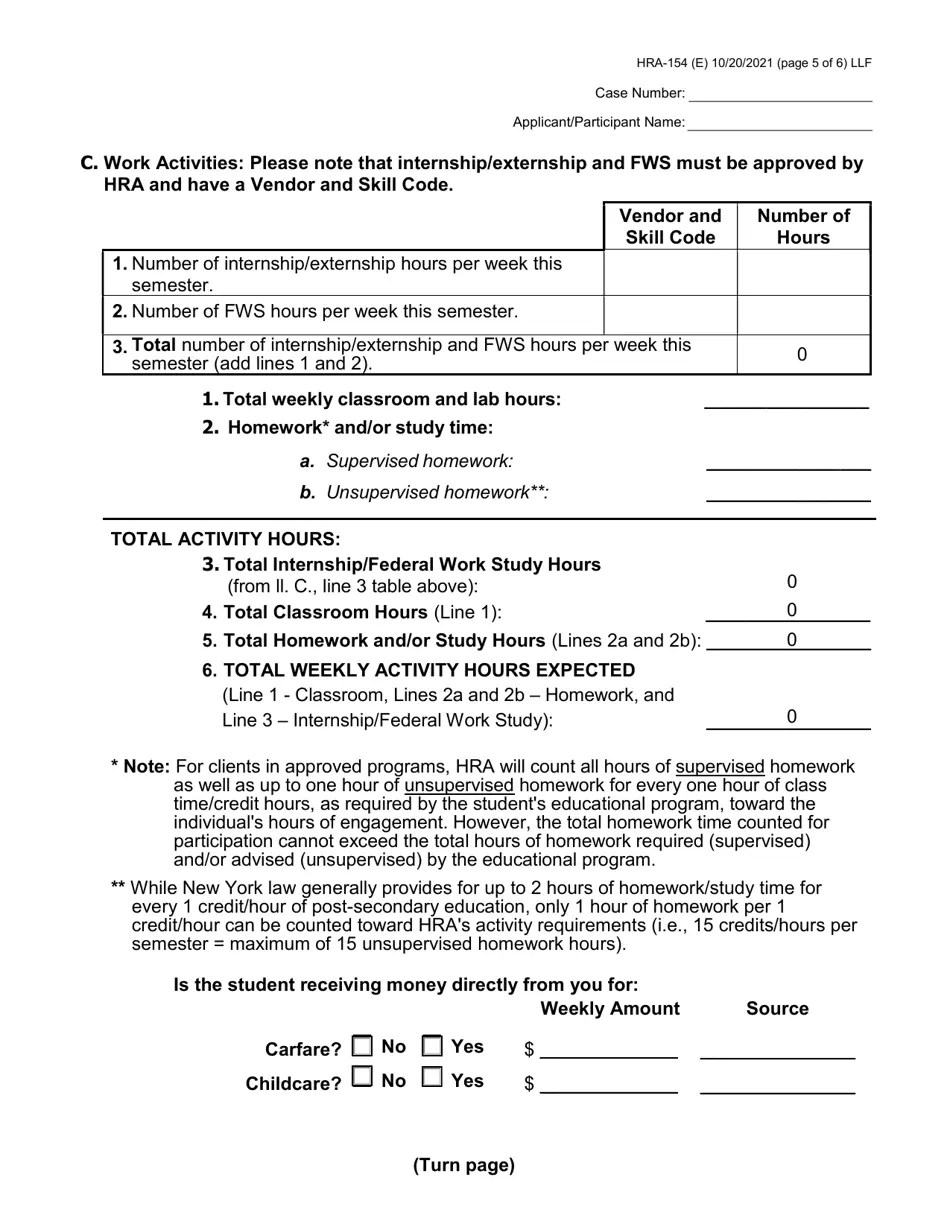 Form HRA154 Fill Out, Sign Online and Download Fillable PDF, New