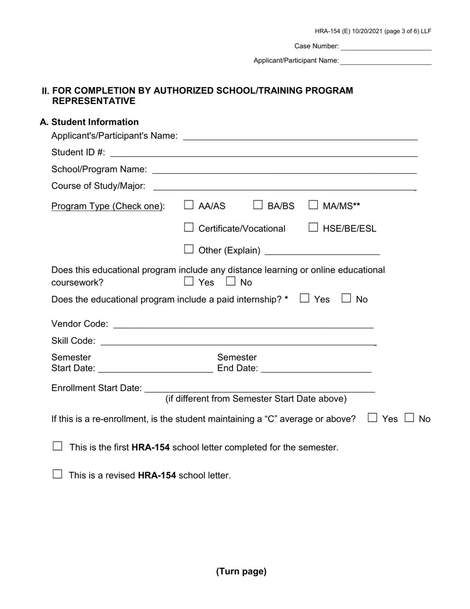 Form HRA154 Fill Out, Sign Online and Download Fillable PDF, New