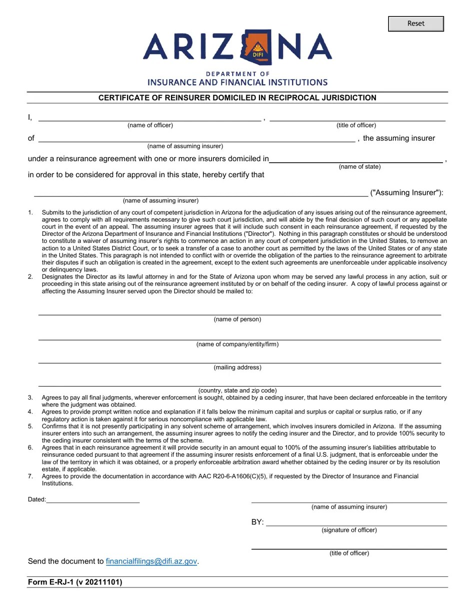 Form ERJ1 Fill Out, Sign Online and Download Fillable PDF, Arizona