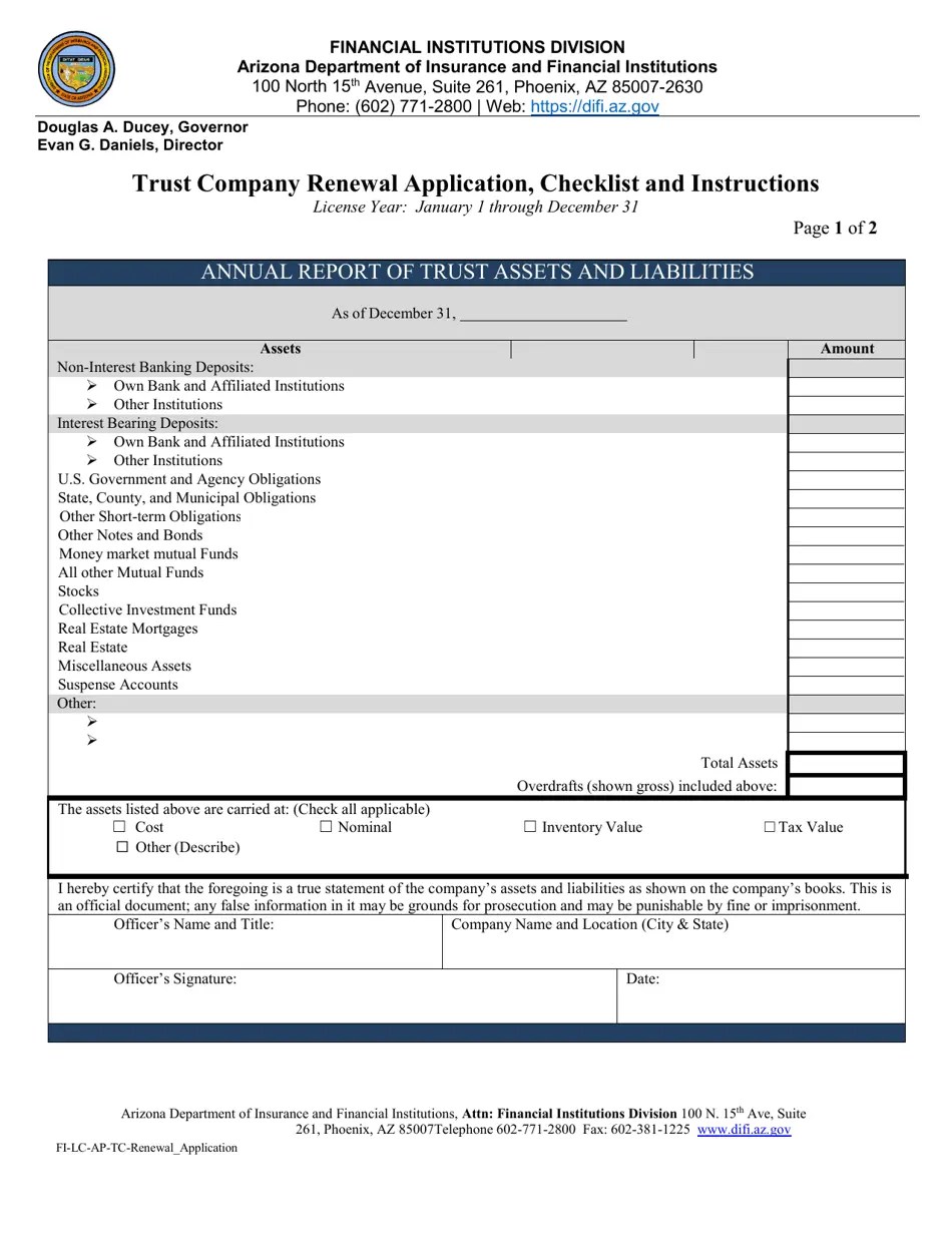 Arizona Annual Report of Trust Assets and Liabilities Fill Out, Sign