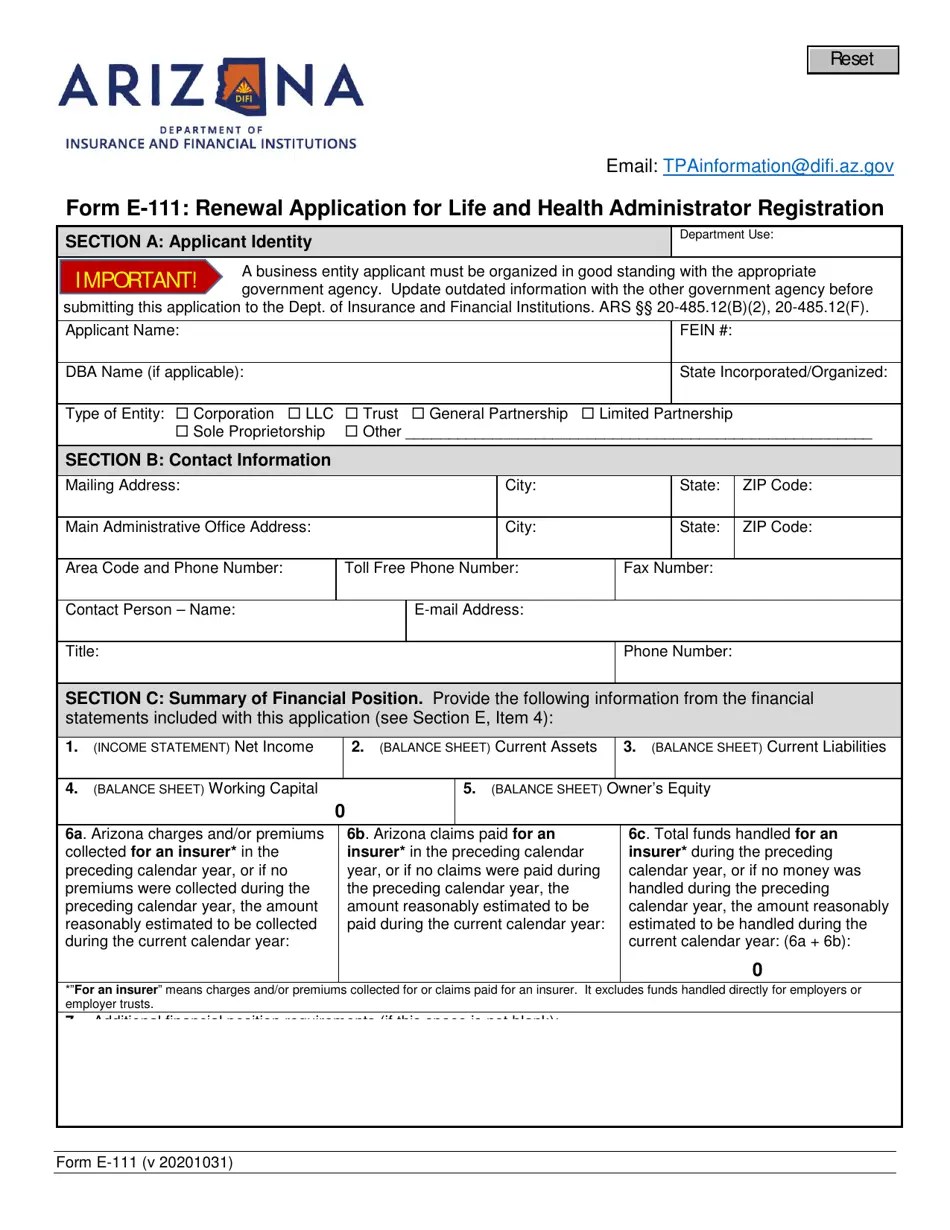 Form E111 Download Fillable PDF or Fill Online Renewal Application for