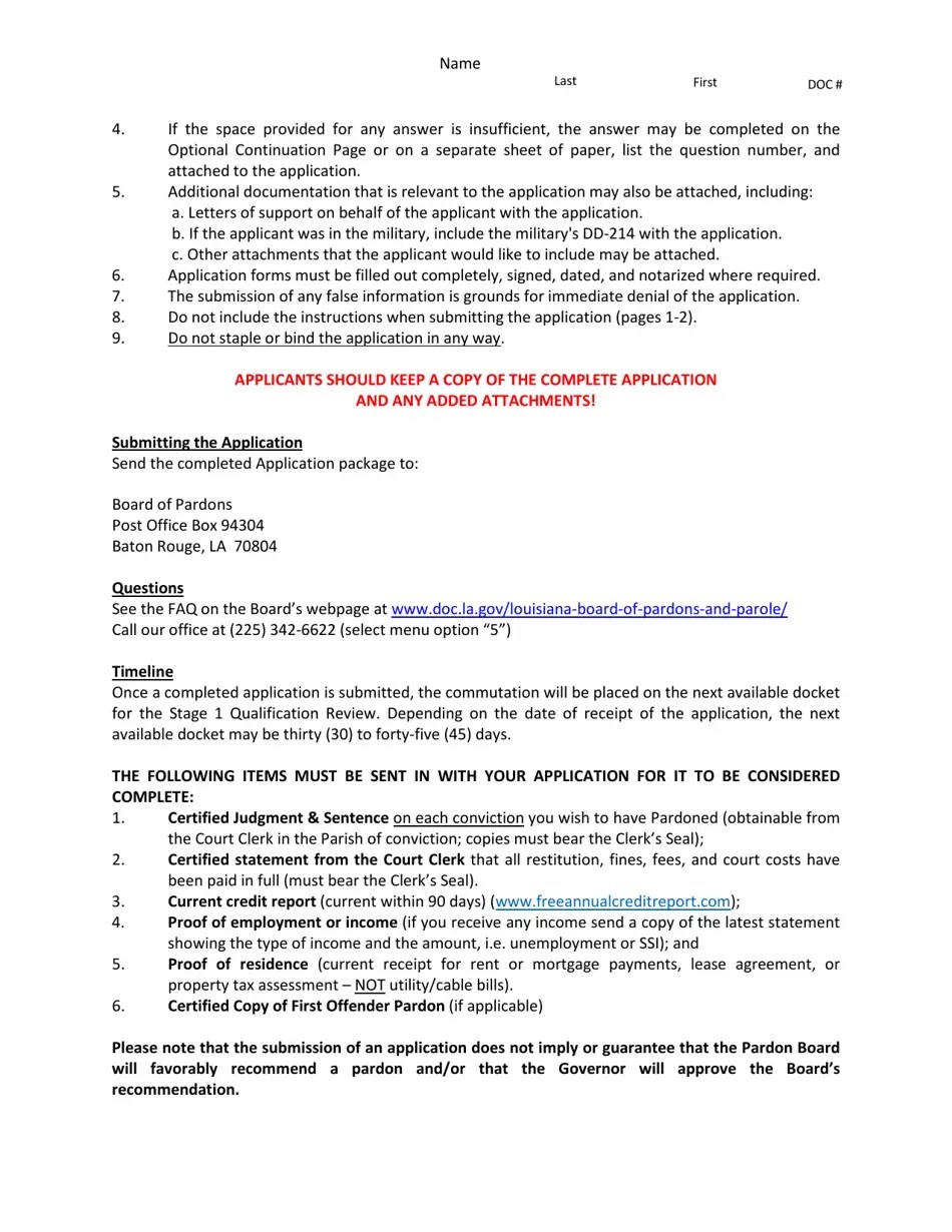 Louisiana Application for Pardon Consideration Fill Out, Sign Online