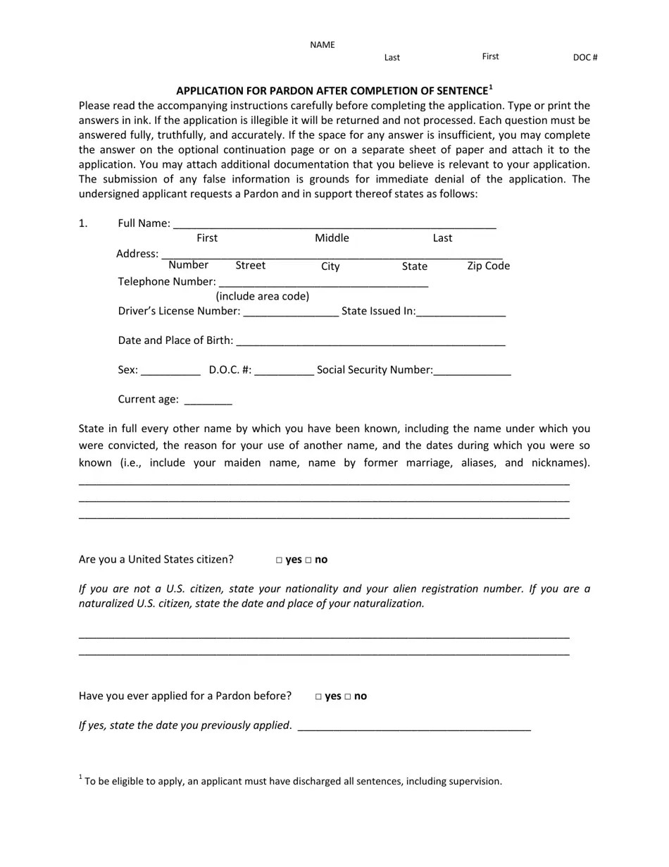 Louisiana Application for Pardon Consideration Fill Out, Sign Online