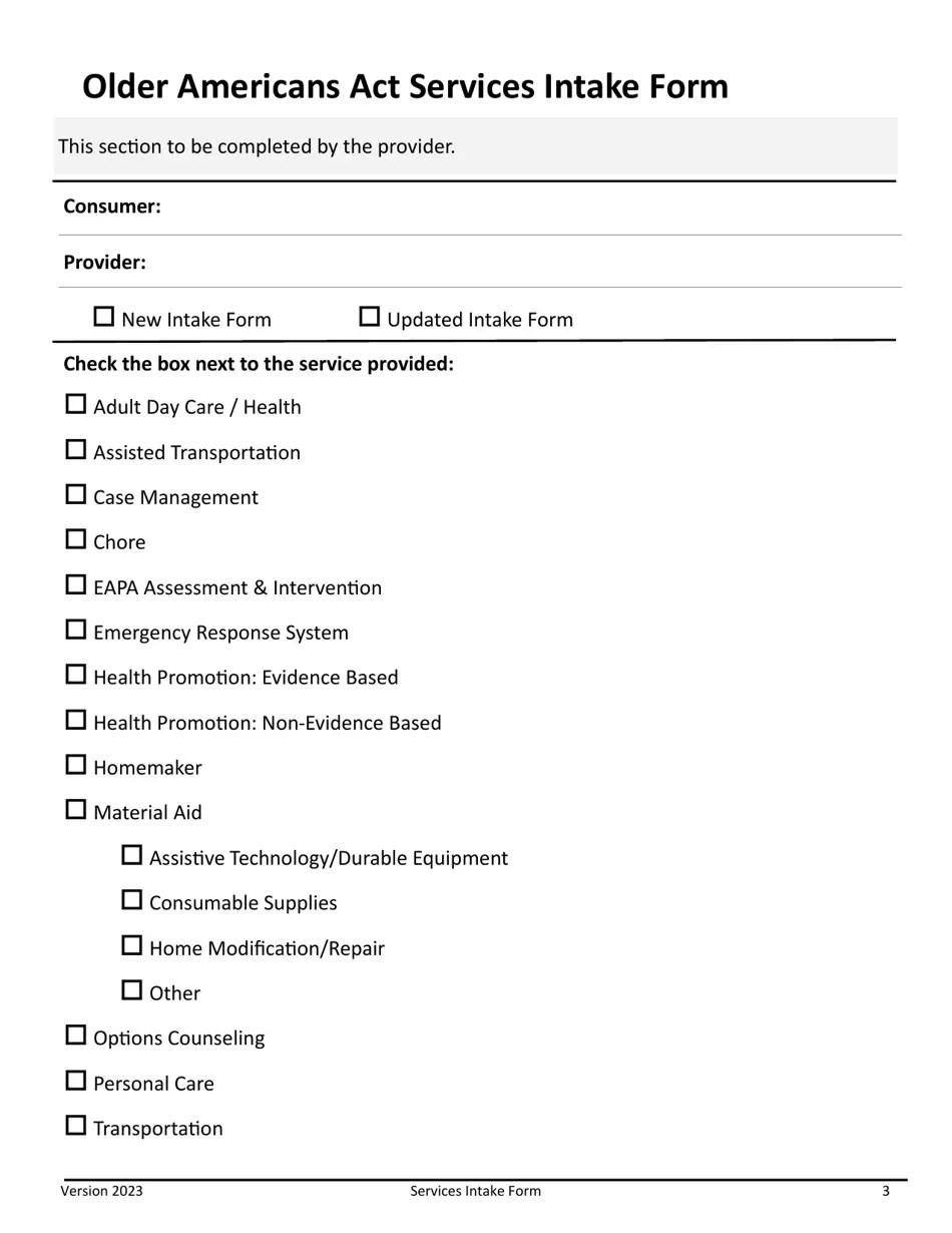 2023 Iowa Older Americans Act Services Intake Form Download Fillable