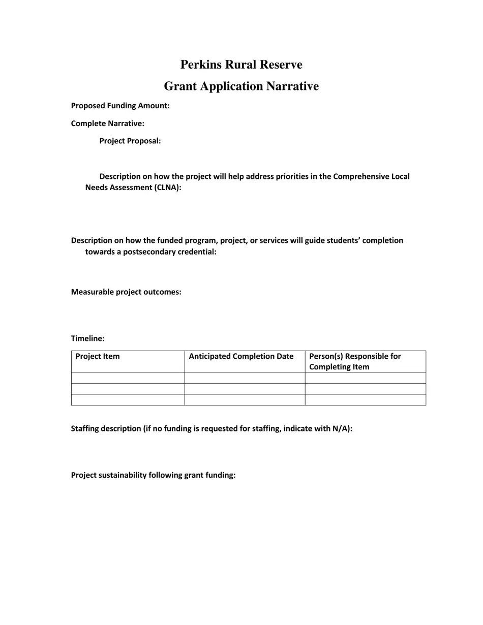 Nevada Perkins Rural Reserve Grant Application Narrative Fill Out