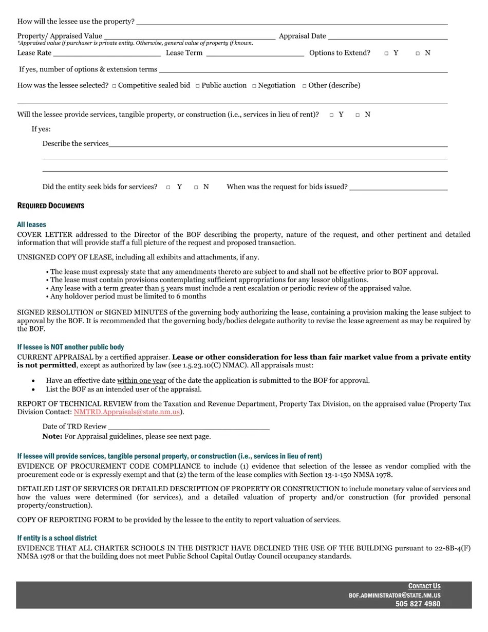 New Mexico Checklist for Submission on Lease of Real Property Fill