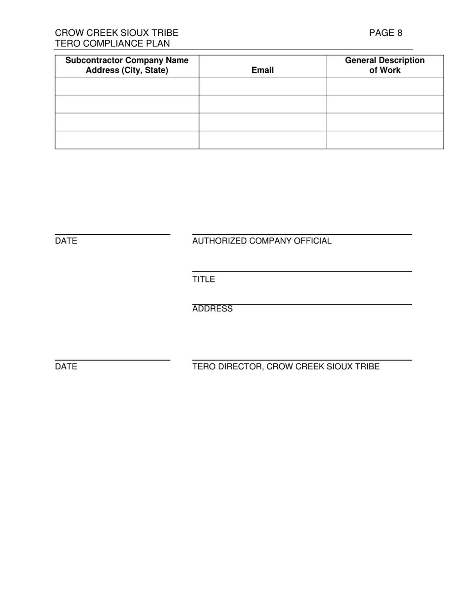 South Dakota Crow Creek Sioux Tribe Compliance Plan Fill Out, Sign
