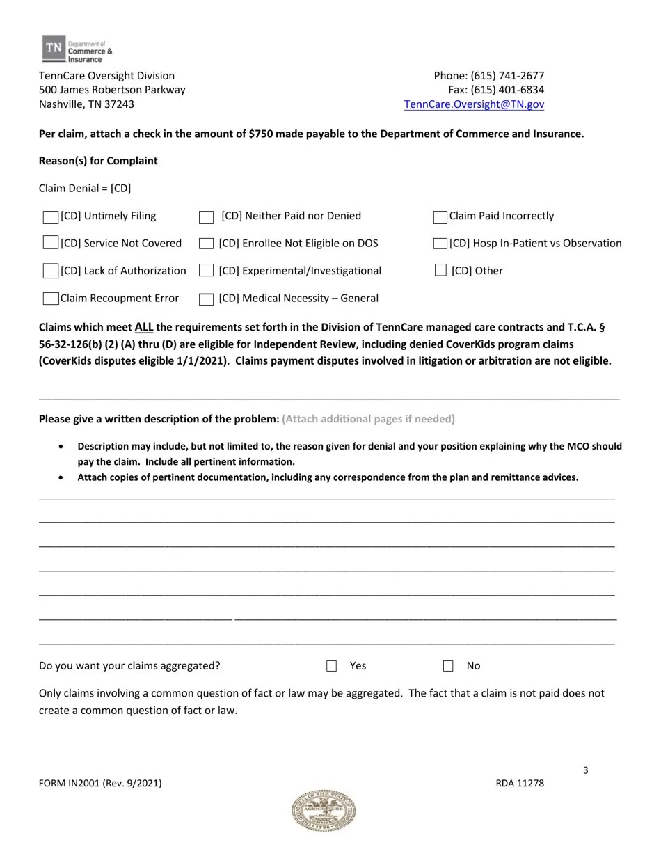 Form IN2001 Download Fillable PDF or Fill Online Request to