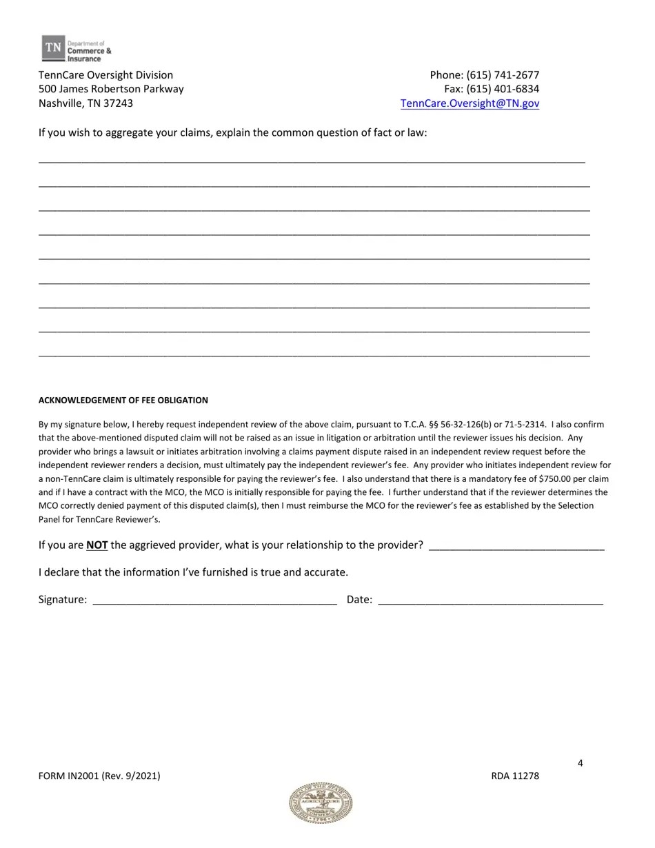 Form IN2001 Download Fillable PDF or Fill Online Request to