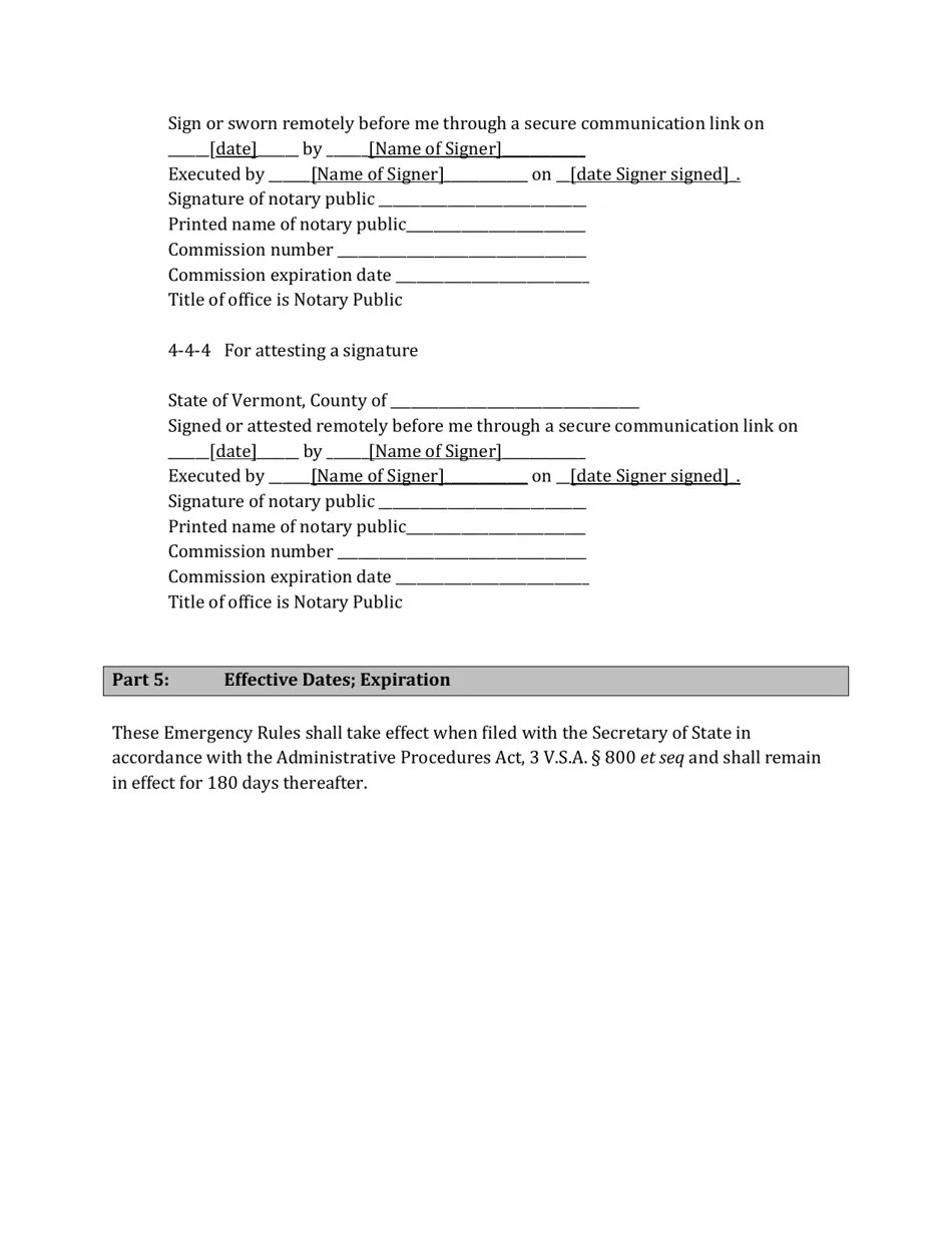Vermont Emergency Administrative Rules for Notaries Public and Remote