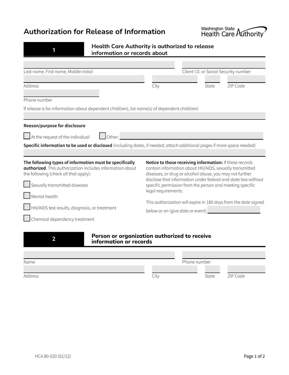 Form HCA80020 Fill Out, Sign Online and Download Fillable PDF