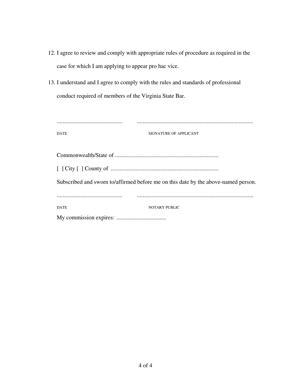 Virginia Application to Appear Pro Hac Vice Before a Virginia Tribunal
