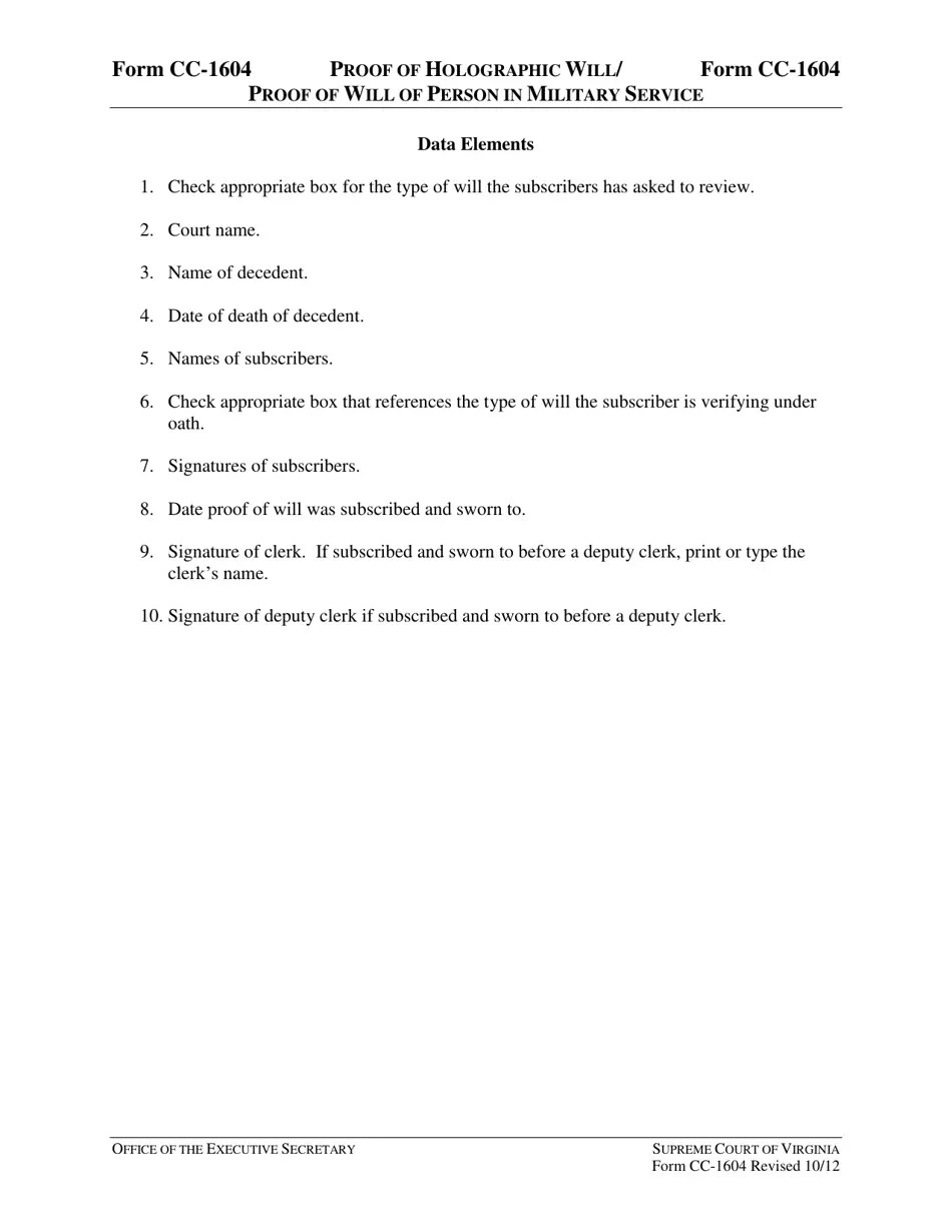 Download Instructions for Form CC1604 Proof of Holographic Will/Proof