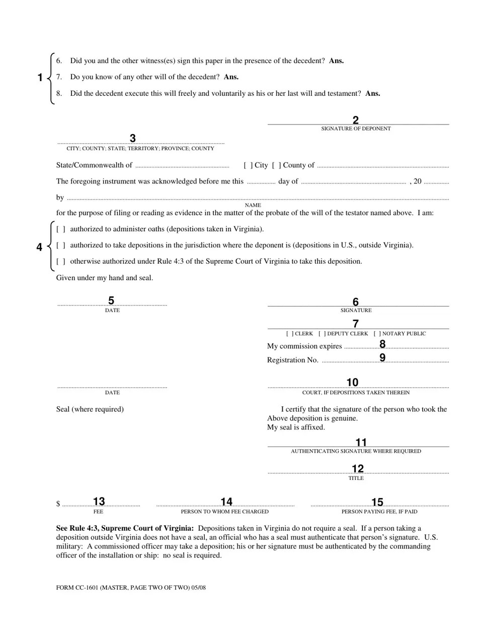 Download Instructions for Form CC1601 Deposition of Witness to Will